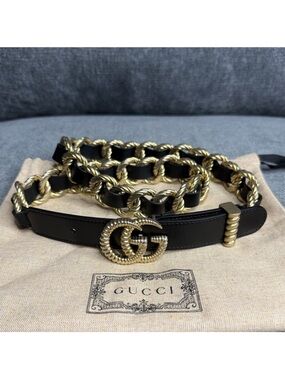 GUCCI GG chain and leather belt